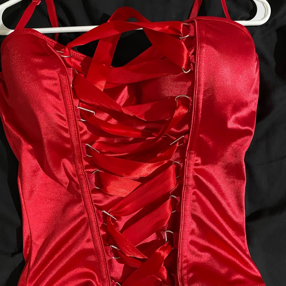 Devil wings,horns, red corset top